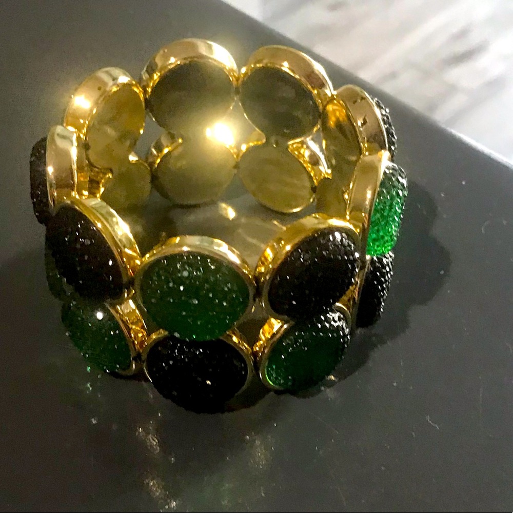 Navy & green stretch jeweled bracelet